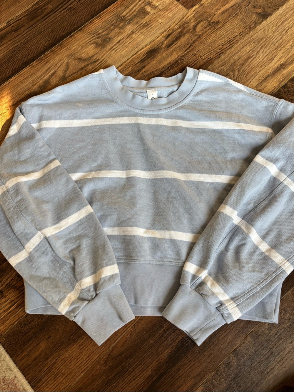 Lululemon Perfectly Oversized Cropped Crew Stripe Blue Linen 2
